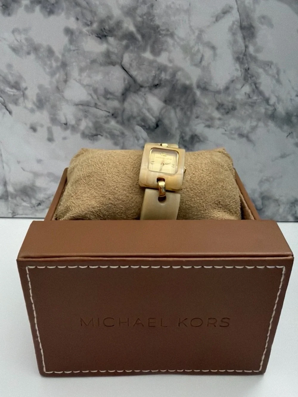 Michael Kors Gold-Tone Watch with Beige Leather Strap